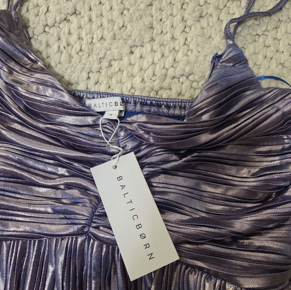 Baltic Born Metallic Purple Pleated Midi Dress NWT - Picture 3 of 4